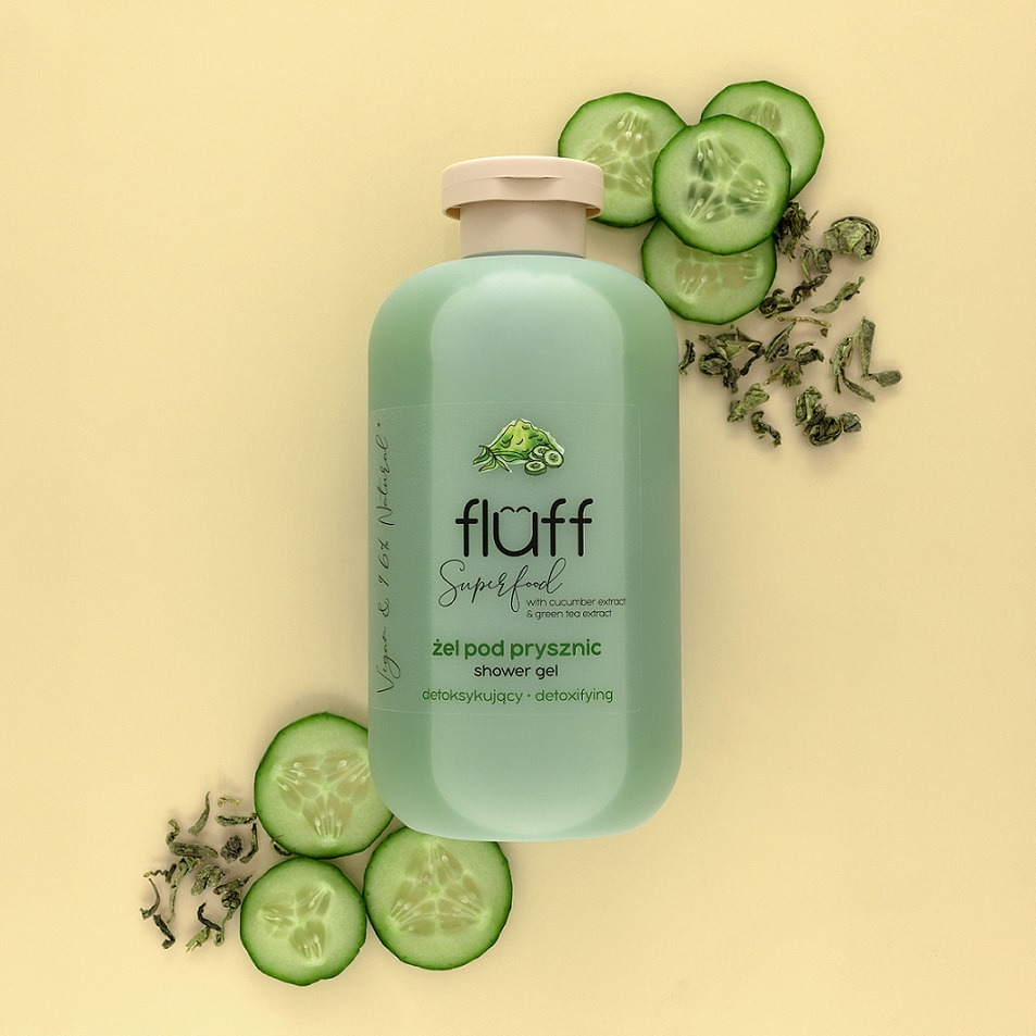 Fluff-Cucumber-and-Green-Tea-Detoxifying-Gel-500ml Fluff Cucumber & Green Tea Detoxifying Shower Gel 500ml - Image 2