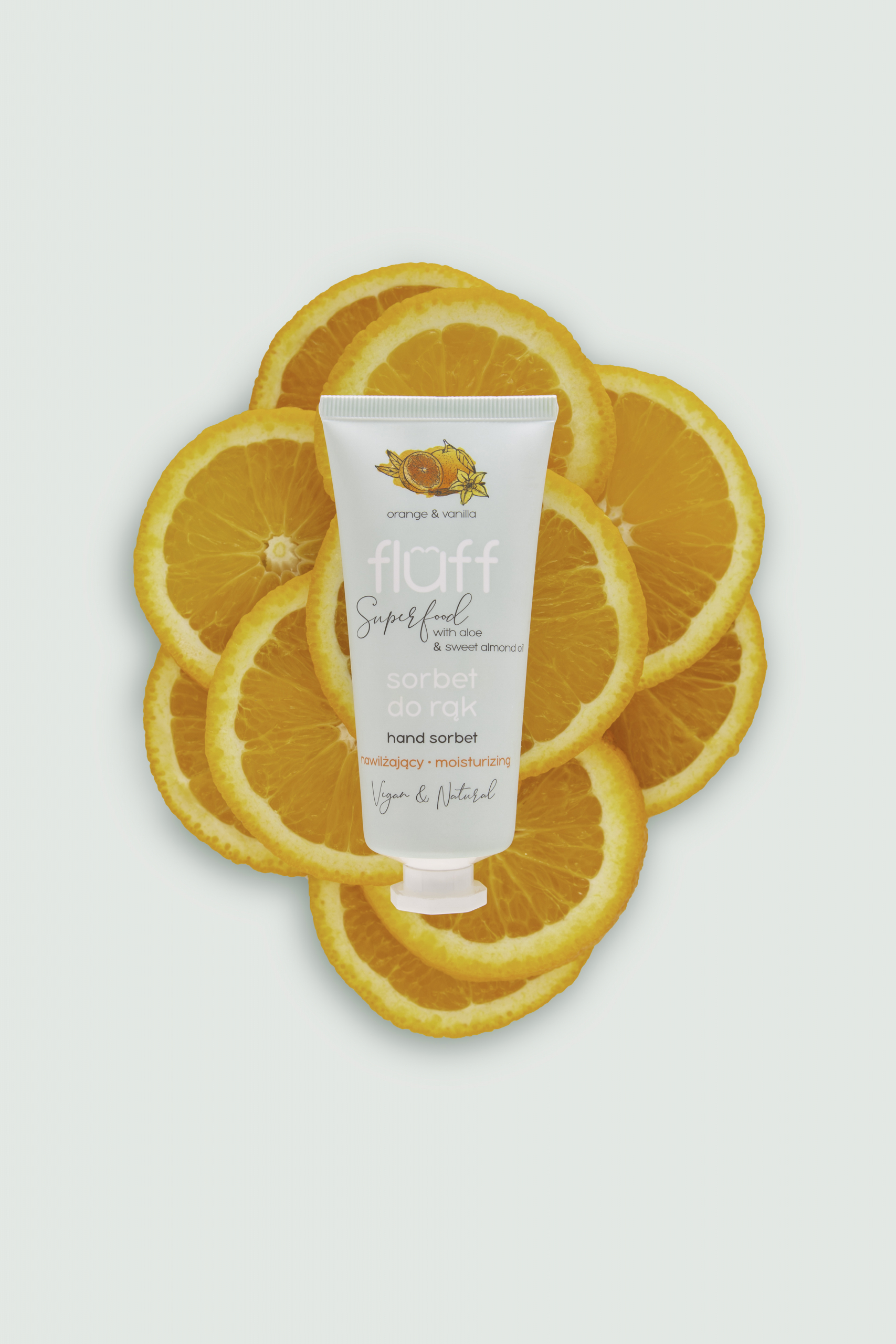 Fluff-Moisturizing-Hand-Sorbet-Orange-and-Vanilla_b-scaled-1 Fluff Orange & Vanilla Moisturising Hand Sorbet 50ml - Image 2