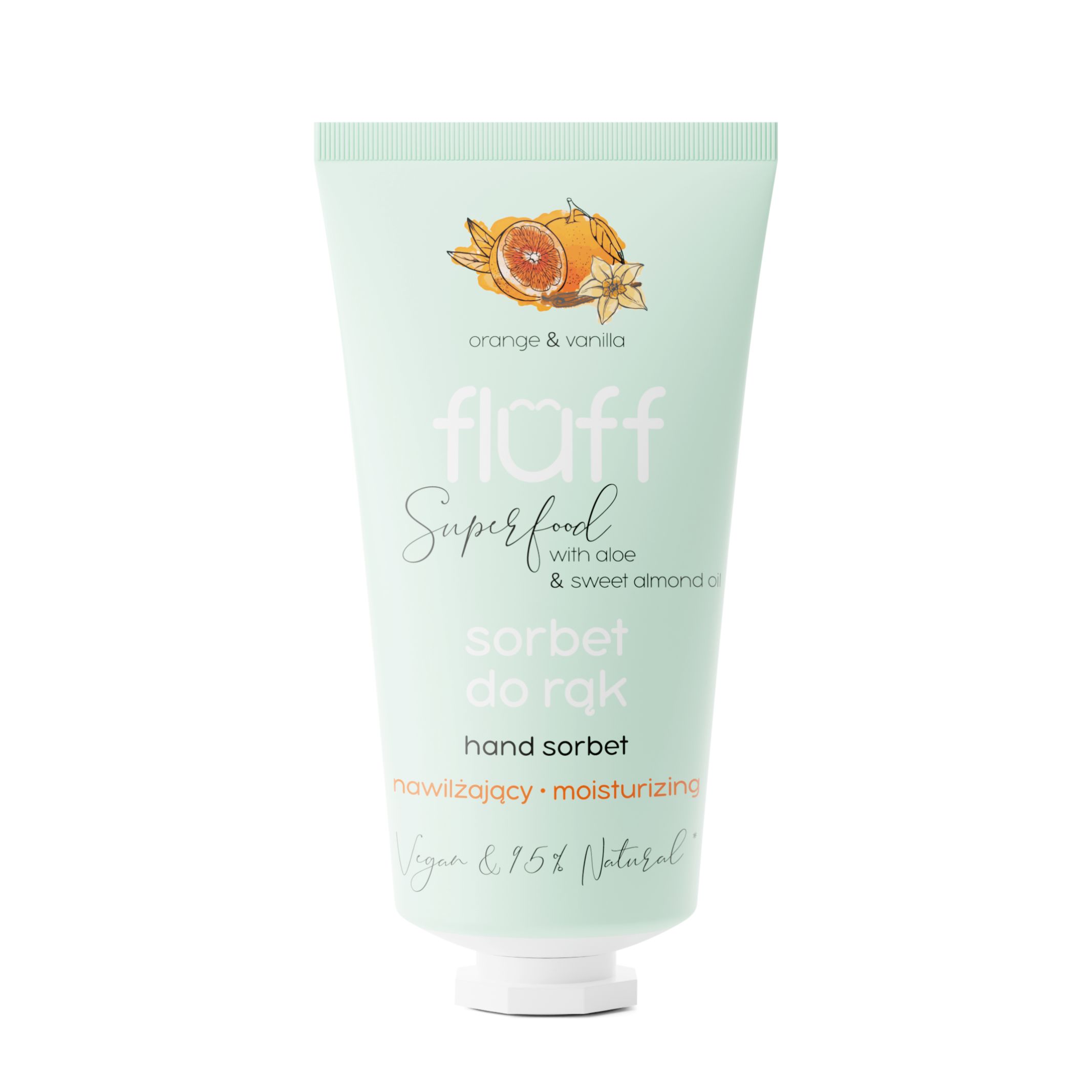 xr:d:DAF6tzSTLI4:24,j:4903713684858472954,t:24022313 Fluff Orange & Vanilla Moisturising Hand Sorbet 50ml - Image 1