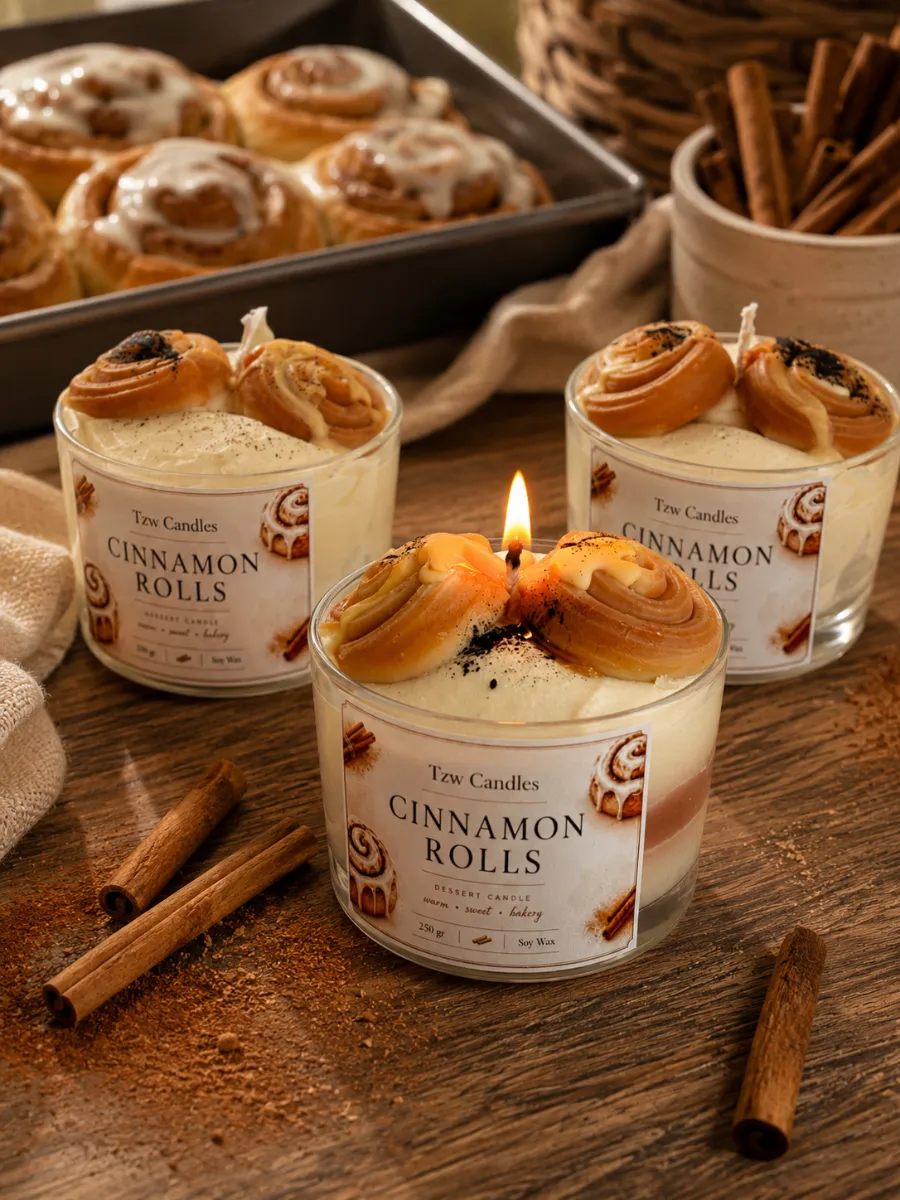 αρωμ12 Cinnamon Rolls | Χειροποίητο Αρωματικό Κερί Σόγιας 250g - Image 1