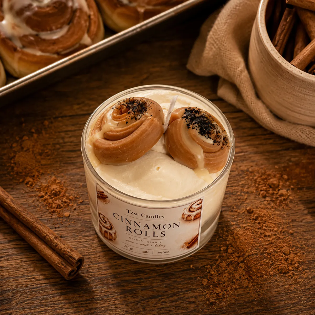 αρωμ14 Cinnamon Rolls | Χειροποίητο Αρωματικό Κερί Σόγιας 250g - Image 3